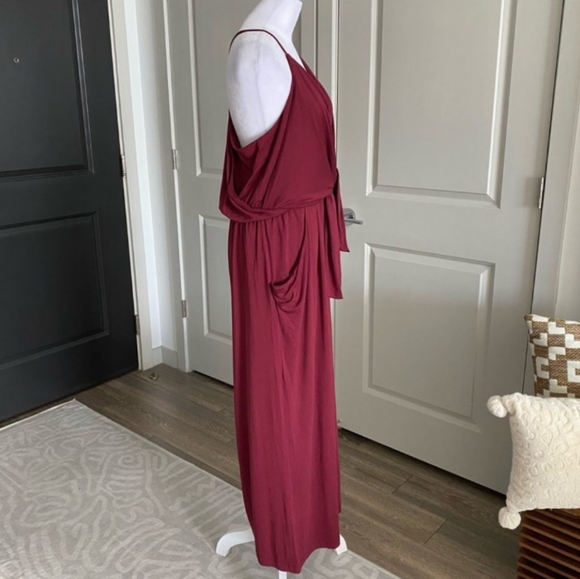 Anthropologie Willa WILLA Tie Waist Burgundy Red Draped Jumpsuit Large - Picture 9 of 15